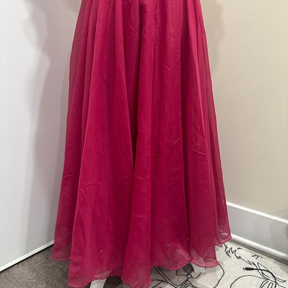 VTG 80s C&A Your Sixth Sense Fuchsia Ruffle Sequin Chiffon Maxi Gown XS Coquette - Picture 6 of 12